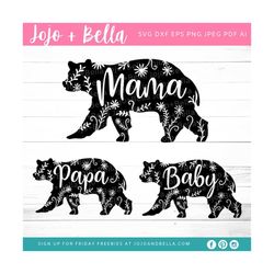 bear family bundle set svg dxf eps png ai pdf files for cricut and silhouette matching svg, baby bear svg mama bear svg