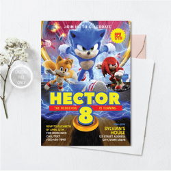 personalized file sonic the hedgehog birthday invitation | sonic party invitation | sonic party invite | 5x7 | cake topp