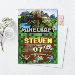 personalized file minecrafter birthday invitations editable minecraft birthday invitation editable mine invite png file