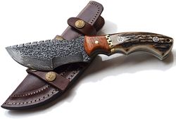 customized handmade tracker knife stag handle with leather sheath best for gift