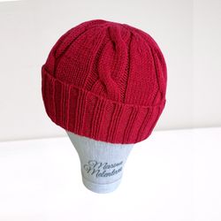 cable knit hat hand knit beanie red knitted hat soft merino wool hat: comfort meets style women's men's children's hat