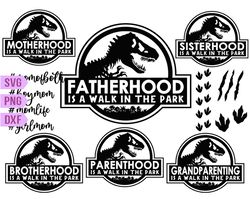 fatherhood is a walk in the park svg, t-rex svg, dad svg, fatherhood is a walk in the park silhouette svg