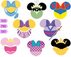 mickey shaped svg, disney princess mouse head svg, minnie mouse ears princess svg, minnie head bow svg,