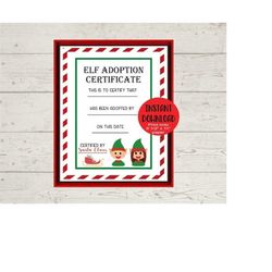 elf adoption certificate, printable elf adoption letter, instant printable elf adoption certificate, instant png digital