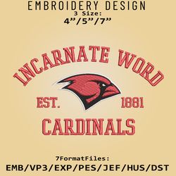 incarnate word cardinals embroidery design, ncaa logo embroidery files, ncaa cardinals, machine embroidery pattern