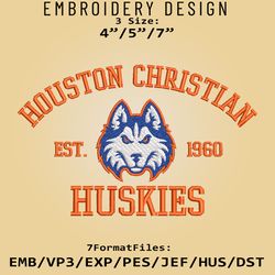 houston christian huskies embroidery design, ncaa logo embroidery files, ncaa huskies, machine embroidery pattern