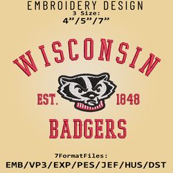 wisconsin badgers embroidery design, ncaa logo embroidery files, ncaa wisconsin badgers, machine embroidery pattern