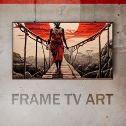 samsung frame tv art digital download, frame tv african woman, frame tv ink and paint drawing, traditional attire, red