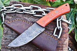 handmade damascus steel blade custom outdoor wood usa full tang knife edc sheath