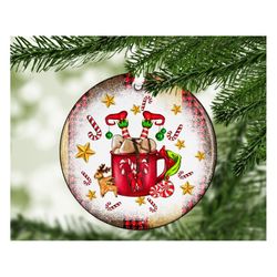 coffee cup elf ornament png sublimation design, western christmas ornament png, elf png, christmas candy png, christmas