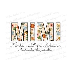 personalized wildflowers mimi and grandkids png, custom grandkids, mothers day gift, personalized mimi png, custom mimi