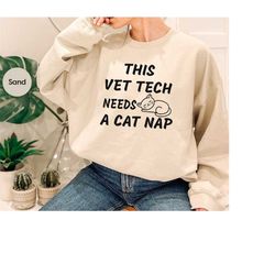 cute vet tech crewneck sweatshirt, veterinary long sleeve shirts, vet technician outfits, vet student gifts, cat hoodies