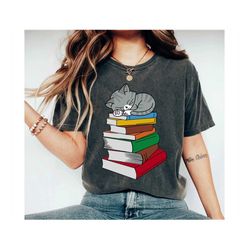 reading shirt librarian shirt cute cat shirt cat book lover clothes bookish shirt gift for teacher library printing tee