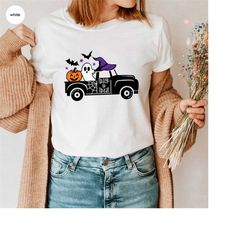 halloween truck shirt, halloween gifts, cute pumpkin tshirt, ghost graphic tees, spooky season outfit, witchy gifts, wit