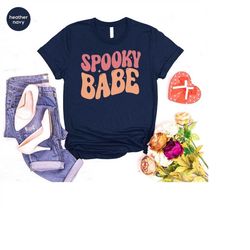 girls halloween outfits, spooky babe tshirt, halloween gifts for her, girlfriend gifts, spooky season crewneck sweatshir