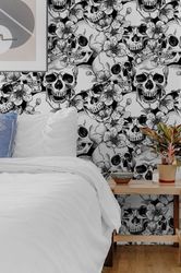 skull and cherry flowers | wall hanging | boho wallpaper/ peel and stick wallpaper vinyl wallpaper wallpaper room active