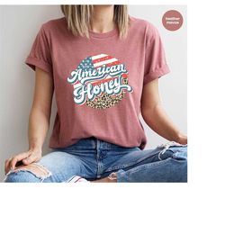 retro patriotic t-shirt, 4th of july t shirt, girlfriend gift, vintage american honey shirt, us flag graphic tees, leopa