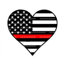 Thin Red Line Flag, Heart Svg, Firefighters, Fireman. Cut file Cricut, Silhouette, Pdf Png Eps Dxf, Stencil, Decal, Viny