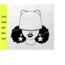 african american hat low woman lip bite silhouette ,afro girl svg,afro woman svg png dxf,afro lady,black woman,cutting c