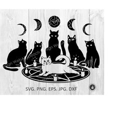 mystical cat ritual svg, witchcraft witch circle svg png, pagan svg, magic cats cut cricut file moon cat svg,cat svg fil