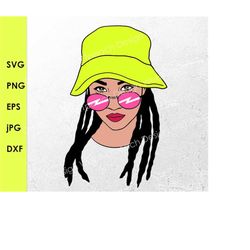 afro girl svg,afro woman sunglasses svg png dxf, afro dreadlocks hat  svg,afro lady, beautiful hair,printable print file