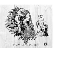 indian headdress svg file, native american indians girls tattoo,clip art,cricut,silhouette dxf,eps,indian woman eagle ha