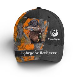 duck hunting with labrador retriever 3d orange camo custom hunting hat adjustable mesh unisex hunting baseball hat nqs24