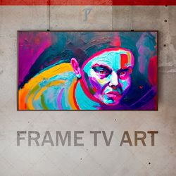 samsung frame tv art digital download, frame tv art abstraction portrait of a woman, frame tv art modern, red eyes, oil