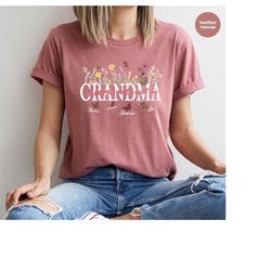 floral grandma shirt, custom grandma tshirt, personalized grandma gift, gifts for grandma, gift from grandson, customize