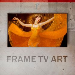 samsung frame tv art digital download, frame tv art dance woman, gustav klimt style, ochre hues, ornamental painting oil