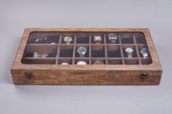 personalized wooden watch & sunglasses organizer box: elegant storage with custom engraving and cushions included