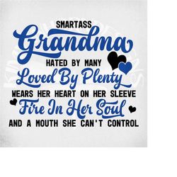 smart ass grandma svg and dxf cut files, printable png and mirrored jpeg. instant download.