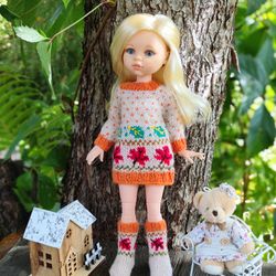 paola reina doll clothes – knit dress, knee socks. 13 inches doll clothes, doll outfit for winter and autumn