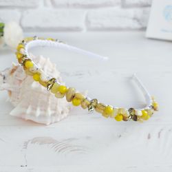 yellow turquoise hair accessories, embellished sparkly headband, gemstone hair piece, yellow crystals bridal headpiece