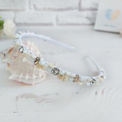 bridal white pearl crystals hair accessories, wedding rhinestones headband, white crystal crown, bling stone hair piece