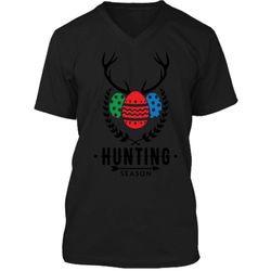 Easter Egg Hunter w Antlers Hunting Season T-Shirt Mens Printed V-Neck T