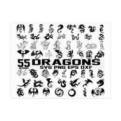 dragon svg/ tribal dragon svg/ dragon silhouette/ cartoon dragon/ cute dragon/ tattoo/ silhouette/ clipart/ cut file/ st