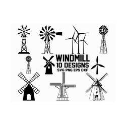 windmill svg / wind turbine svg / gristmill svg / water mill svg / cut files / cricut / clipart / silhouette / decal / v