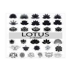 lotus / svg / png300ppi / dxf /eps / clipart / lotus flower / flower svg / lotus silhouette/ decal/ stencil/ vinyl cut f