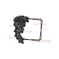 Christmas tree branch frame SVG, Border cut file, New Year ornament DXF, svg for cricut, papercut template, winter clipa