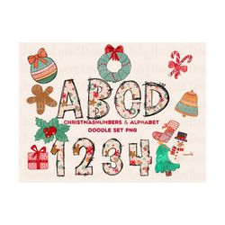 Christmas Doodle Alphabet letters Clip Art PNG File, Hand drawn Christmas letters Alphabet Numbers PNG sublimation, Xmas