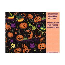 halloween seamless pattern pumpkins cats jack  pattern file for fabric sublimation