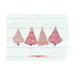 christmas trees png, pink christmas tree png, pink png lights digital download sublimation design hand drawn printable f