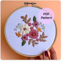 pdf pattern blooming bouquet embroidery flowers pattern with instructions, instant download