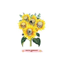 skull, halloween png, skull sunflower png, sunflower skeleton png, skull png, skull png  sublimation designs  sunflower