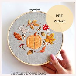 PDF Pattern Cozy Vibes Pumpkin Embroidery tutorial for begginers Autumn embroidery design Instant Download