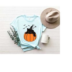 Black Cat on Basketball Ball  T shirt, Pumpkin Halloween shirt, Pumpkin and Black Cat Halloween Shirt, Pumpkin Fall Shir