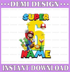 personalized name and age super mario birthday png, custom mario png, super mario family birthday party png, digital