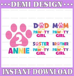 personalized name and family matching paw birthday svg, funny dog paw animal personalized birthday svg, digital download