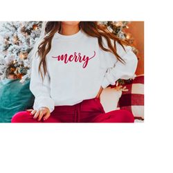 Merry Sweatshirt, minimal Christmas Sweatshirt, holiday apparel, Gift Idea, simple Christmas tee, Sweater gift,Christmas